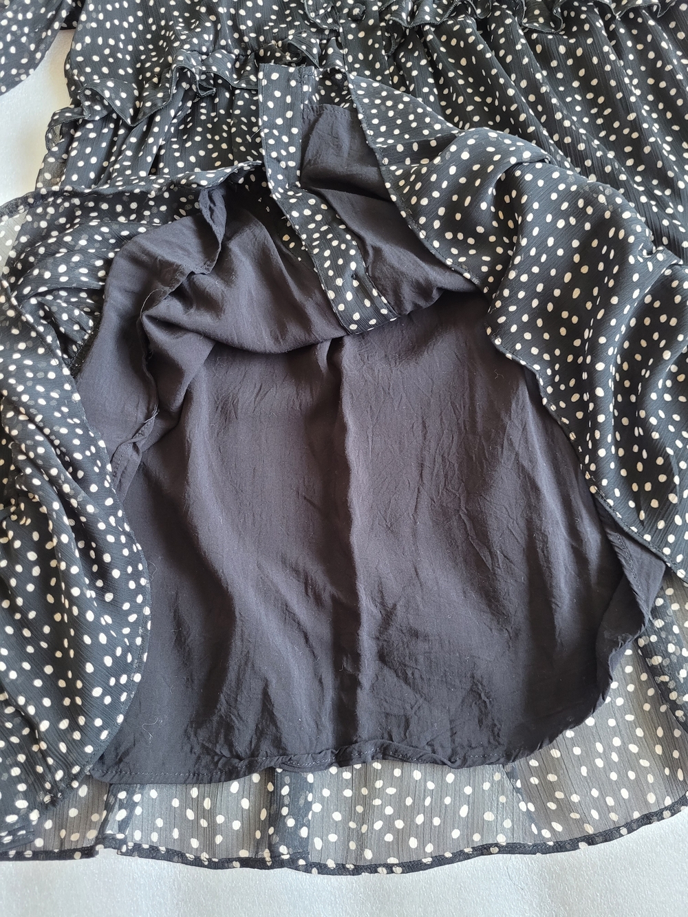 Zara Sheer Polka Dot Minidress With Ruffle Trim Black Cream Large - Picture 7 of 13